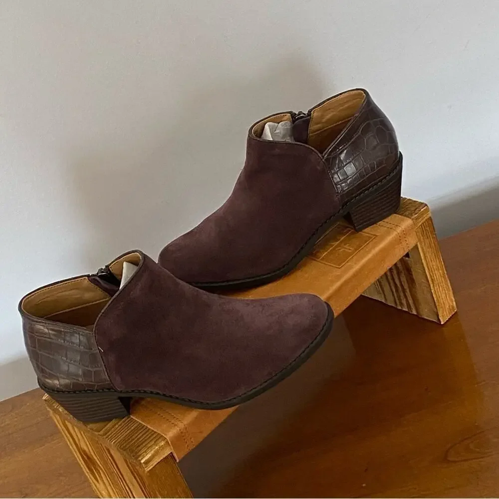 Vionic Marissa Boots Womens Sz 6‎ Purple Leather Suede Zip Up Ankle Booties NWOT